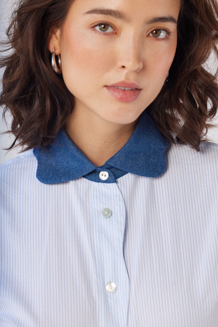 Flora Blouse in Blue Stripe Seersucker Tops CHRISTINE ALCALAY - 7