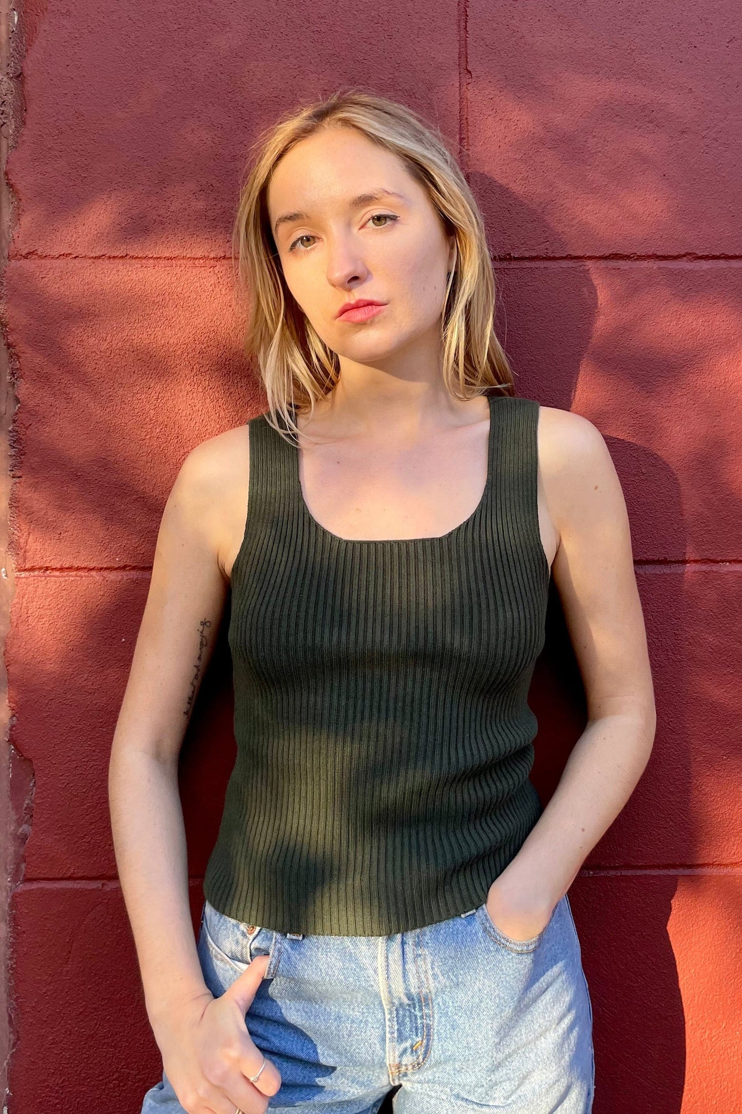 Kate Rib Tank in Pima Cotton Tops CHRISTINE ALCALAY Forest Pine Extra Small