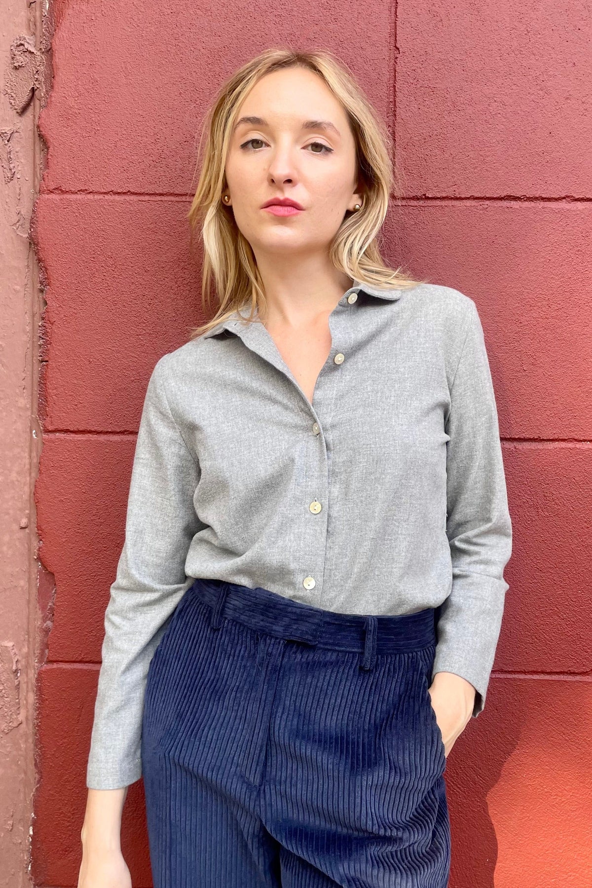 Binty Flannel Blouse in navy Tops CHRISTINE ALCALAY Grey Flannel Extra Small - 7