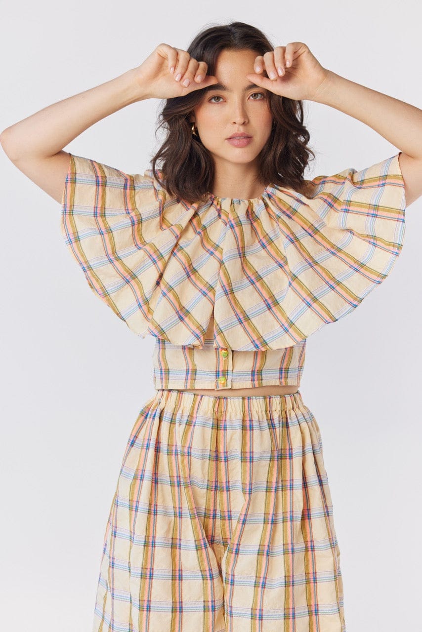 Izzy Blouse in Lemon Yellow Plaid Cotton Blend Tops CHRISTINE ALCALAY - 7