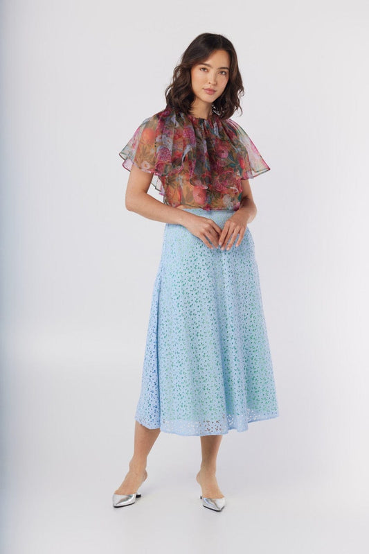 Izzy Silk Organza Blouse in Pom Floral Tops CHRISTINE ALCALAY