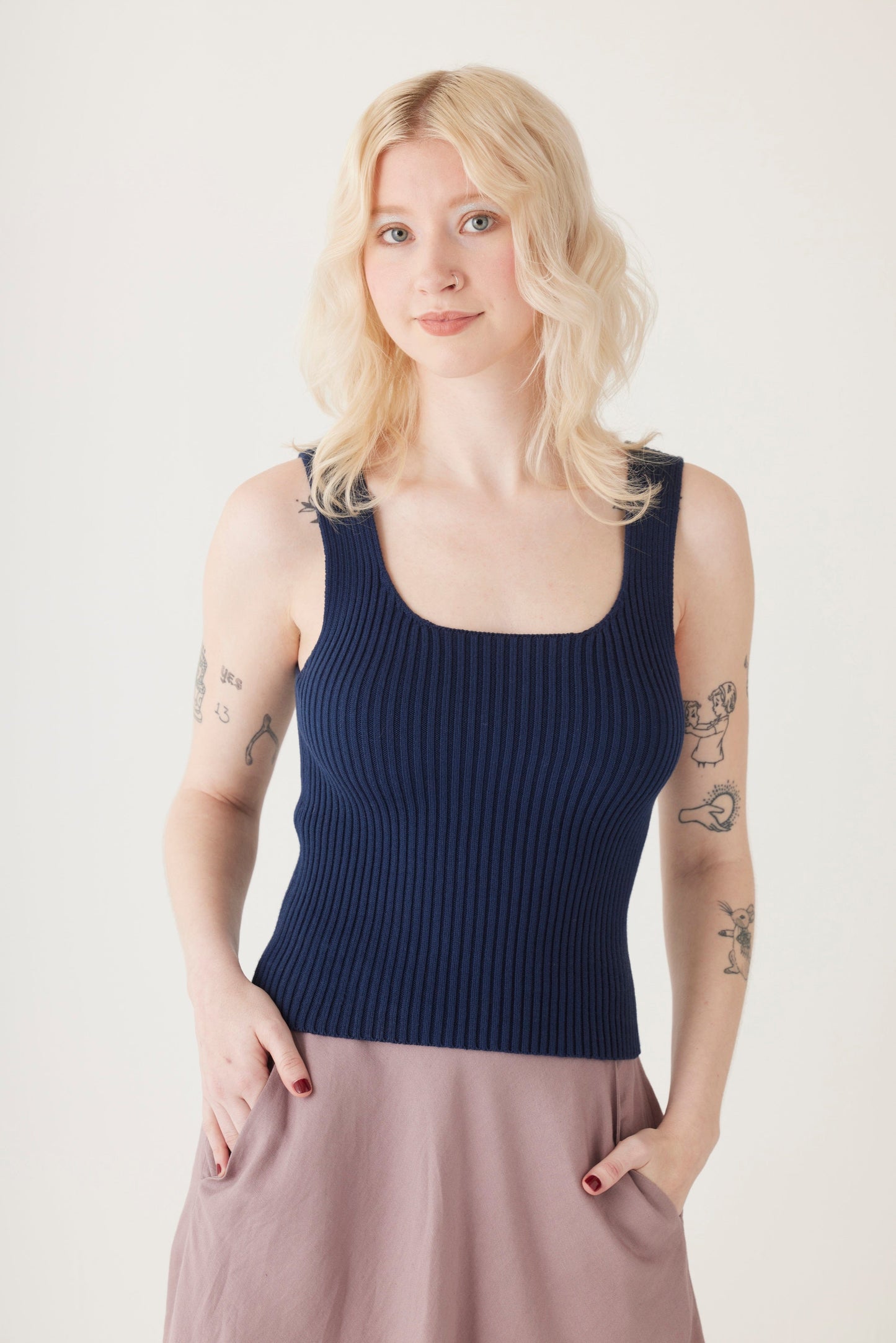 Kate Rib Tank in Pima Cotton Tops CHRISTINE ALCALAY Navy Extra Small