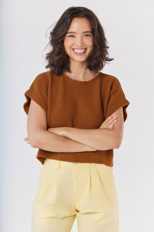 Kerry Tee in Brown Sugar Pima Cotton Tops CHRISTINE ALCALAY