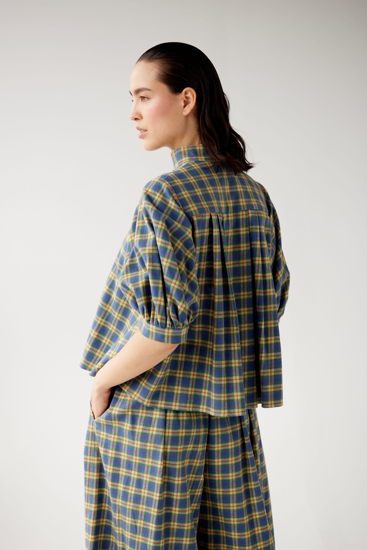 Livia Blouse in Horizon Plaid Cotton Flannel Tops CHRISTINE ALCALAY