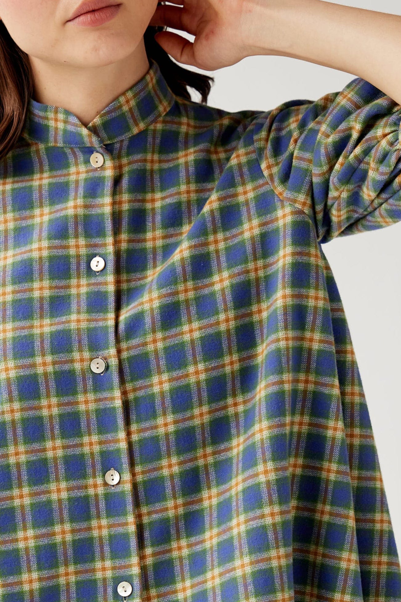 Livia Blouse in Horizon Plaid Cotton Flannel Tops CHRISTINE ALCALAY Horizon Plaid Extra Small