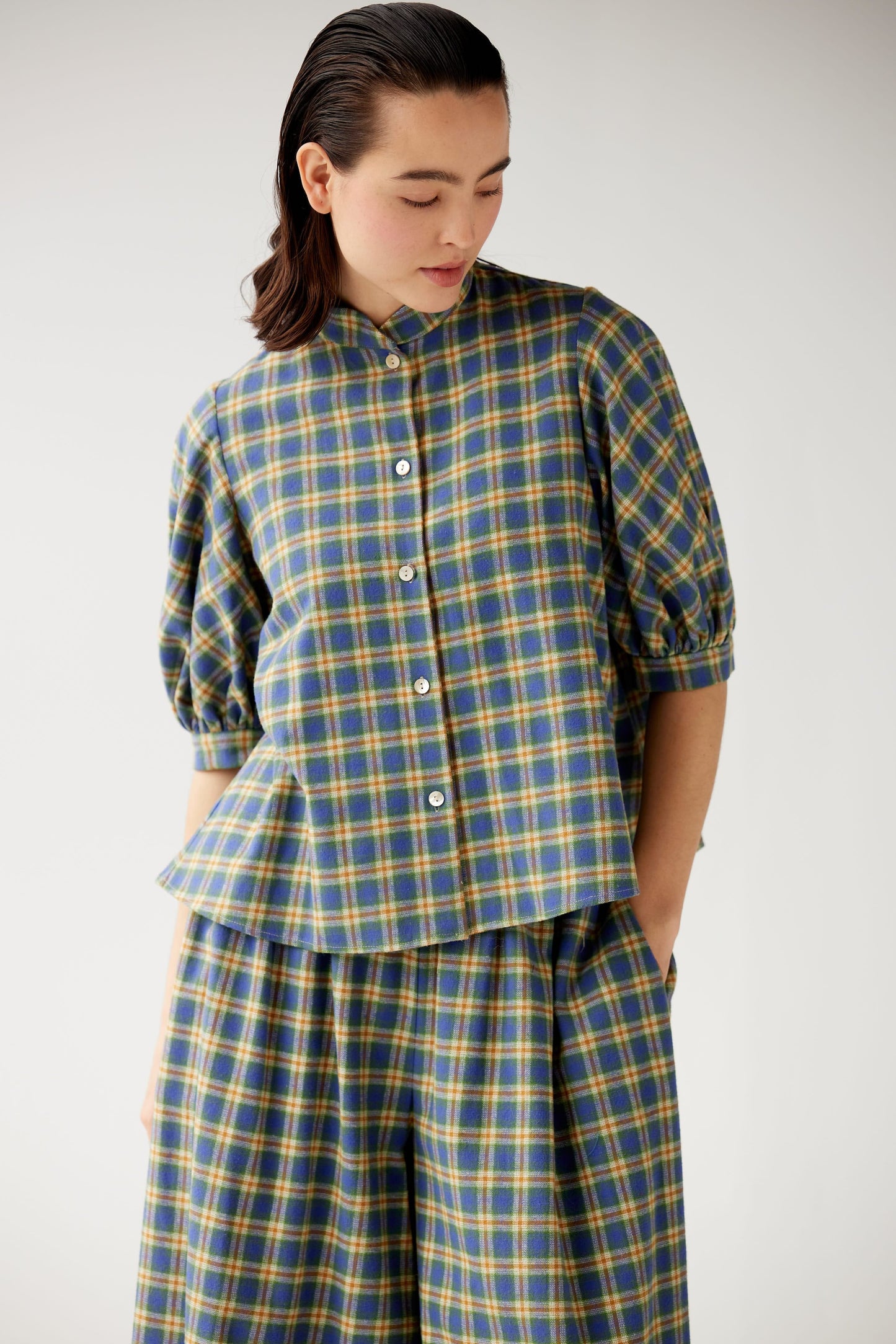 Livia Blouse in Horizon Plaid Cotton Flannel Tops CHRISTINE ALCALAY