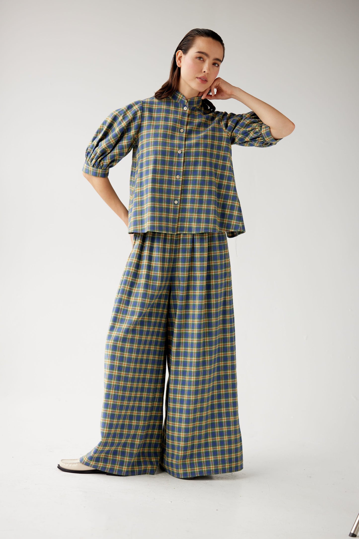 Livia Blouse in Horizon Plaid Cotton Flannel Tops CHRISTINE ALCALAY