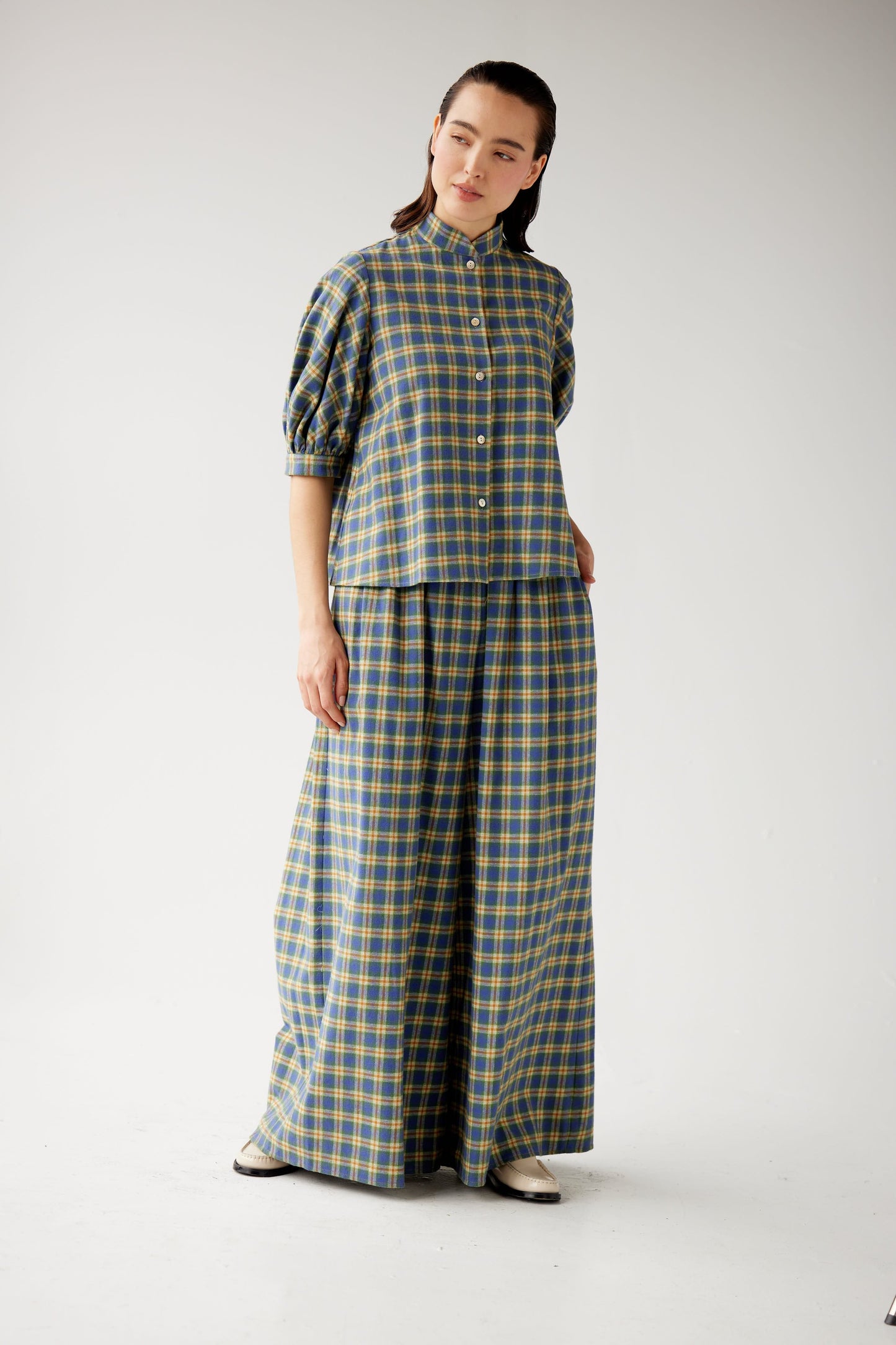 Livia Blouse in Horizon Plaid Cotton Flannel Tops CHRISTINE ALCALAY