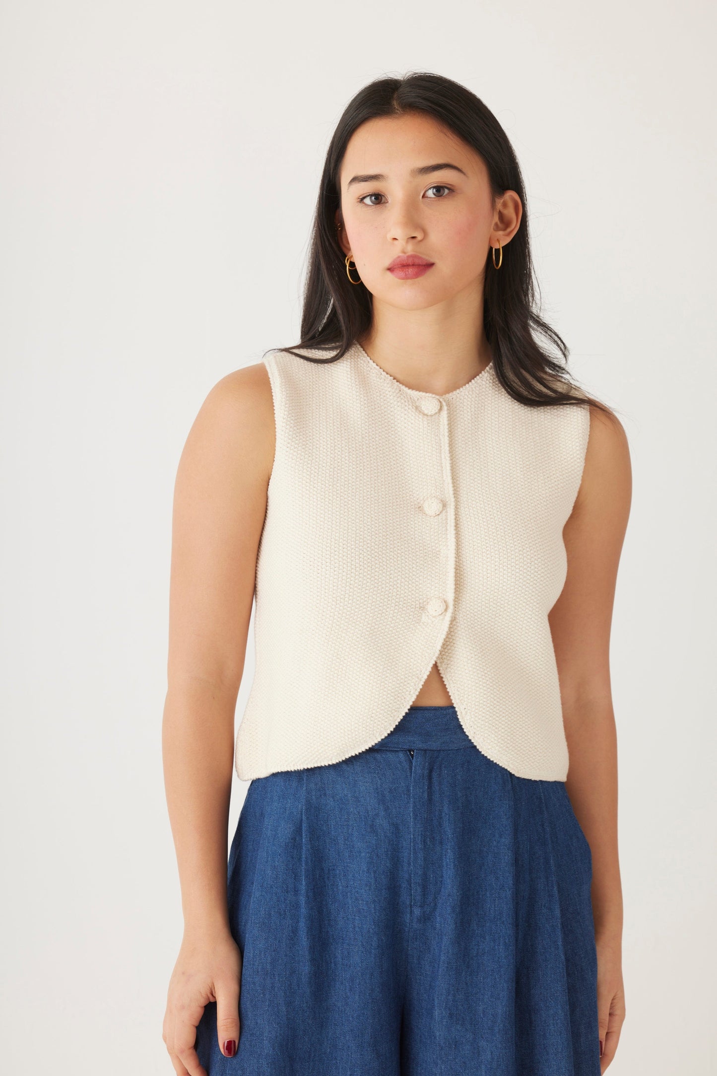 Lola Vest in Pima Cotton Tops CHRISTINE ALCALAY Cream Small