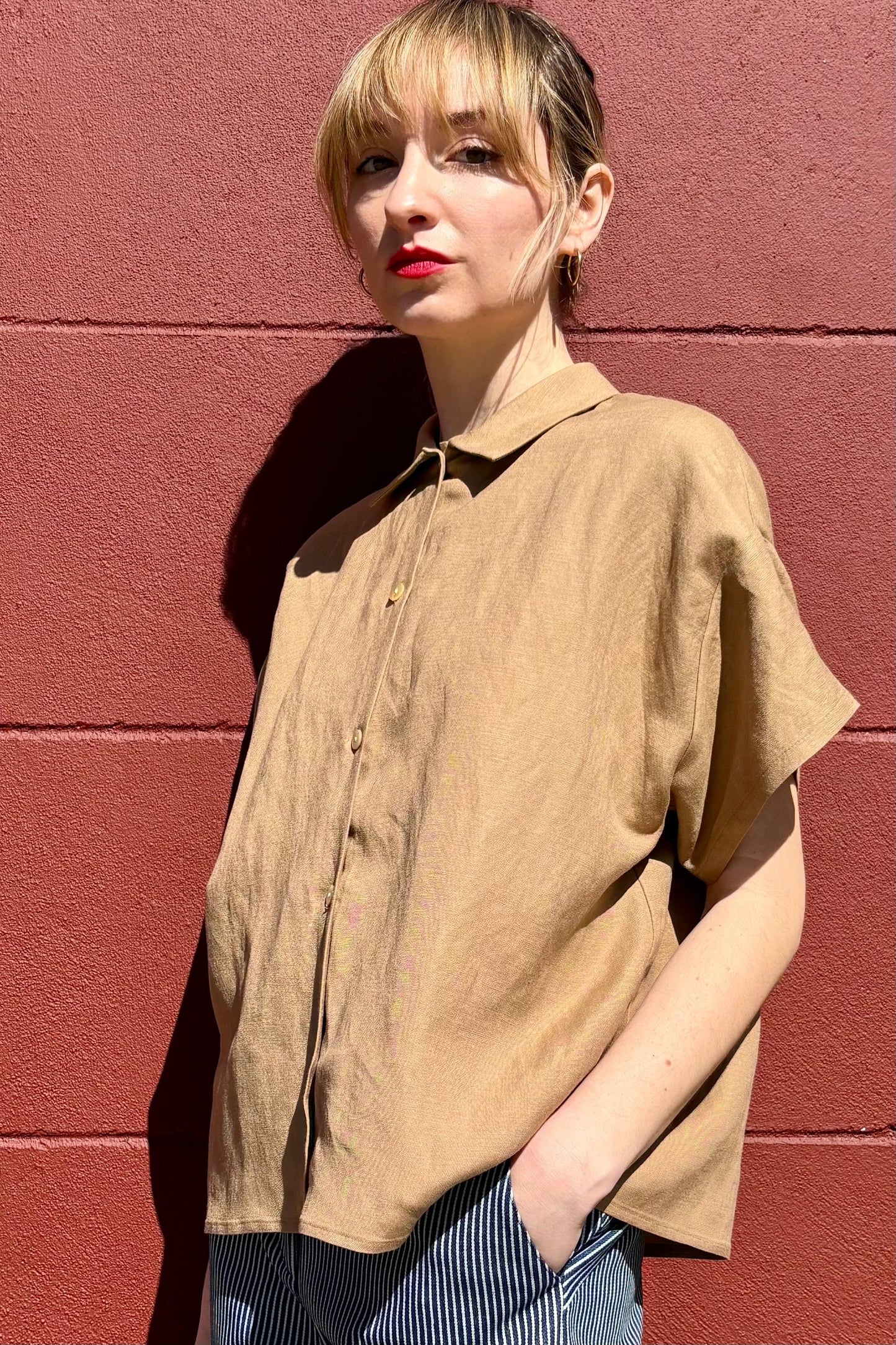 Drew Blouse in Linen Blend Tops CHRISTINE ALCALAY Porcini XS/S