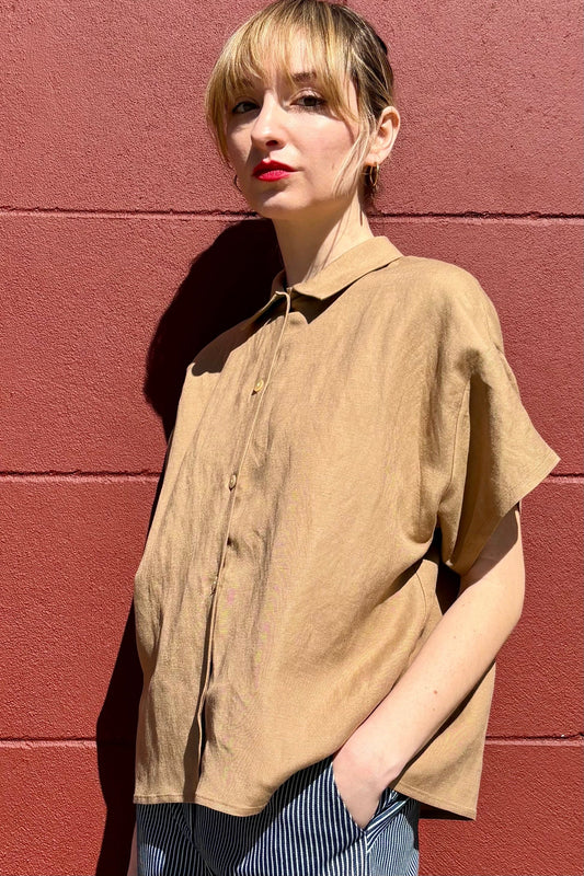 Drew Blouse in Linen Blend Tops CHRISTINE ALCALAY Porcini XS/S