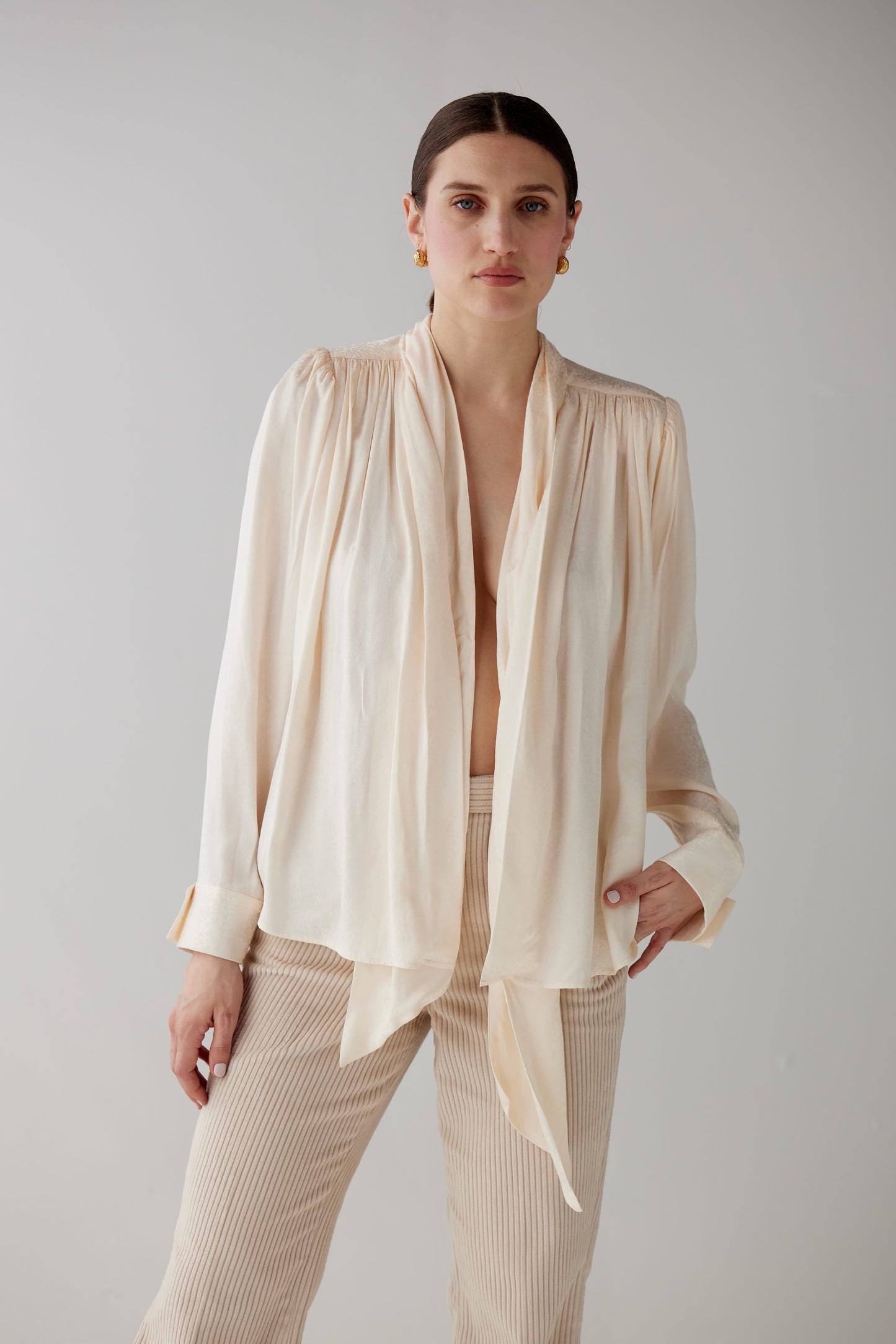Racquelle Blouse in Leopard Jacquard Tops CHRISTINE ALCALAY Cream Extra Small