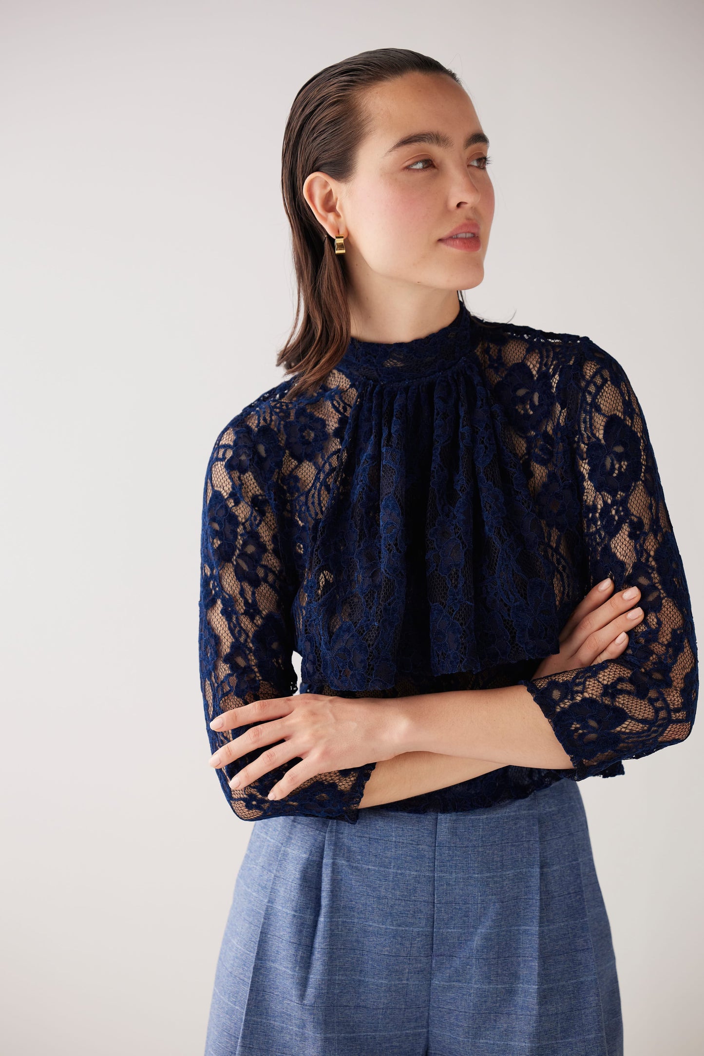 Scarlett Top in Lace Tops CHRISTINE ALCALAY Navy Extra Small