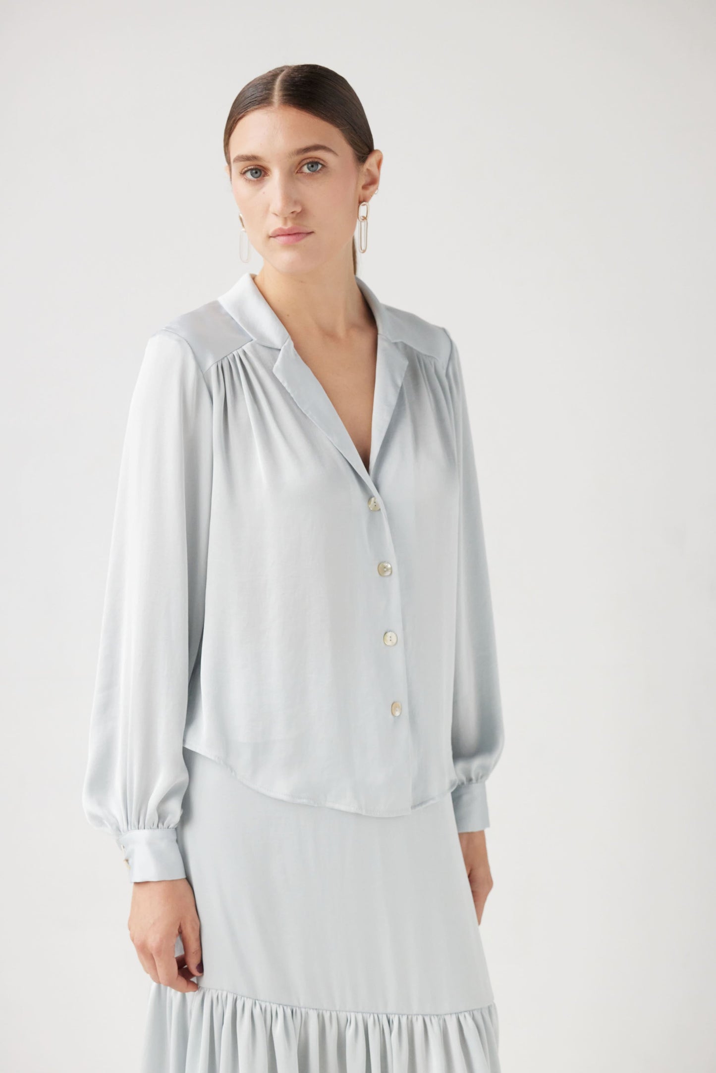 Rose Blouse in Japanese Charmeuse Tops CHRISTINE ALCALAY Sky Extra Small