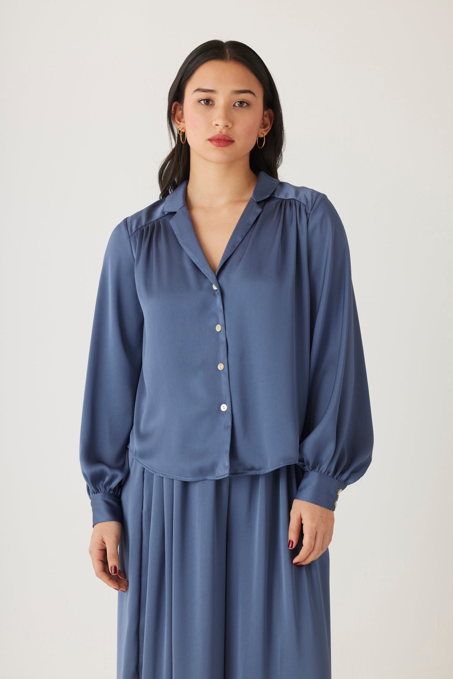 Rose Blouse in Japanese Charmeuse Tops CHRISTINE ALCALAY Slate Blue Extra Small