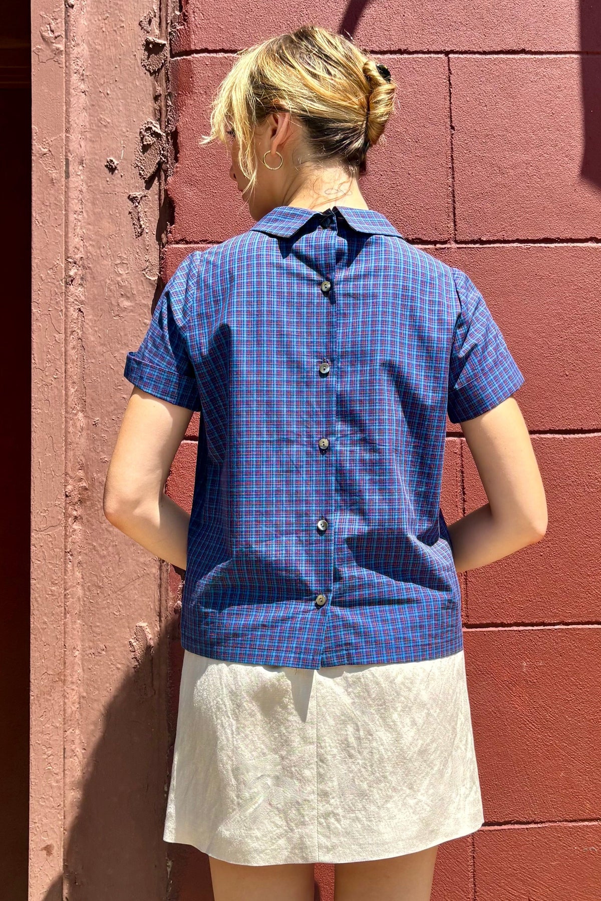 Wendy Blouse in Blue Plaid Cotton Tops CHRISTINE ALCALAY - 3