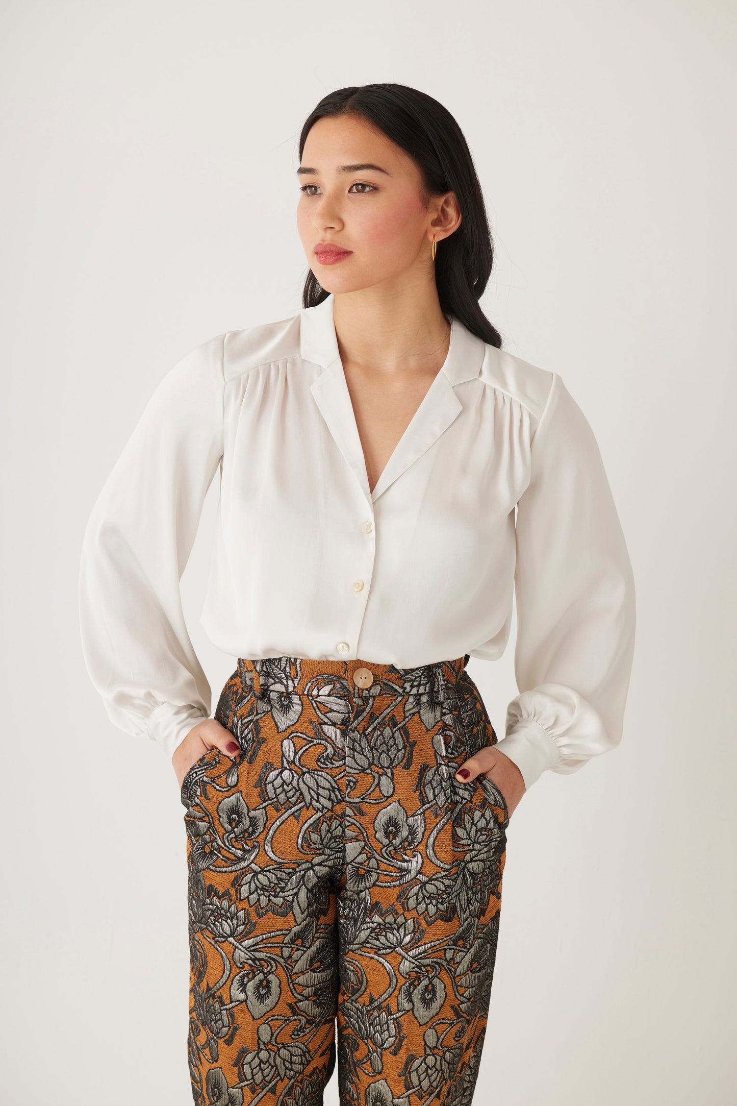 Rose Blouse in Japanese Charmeuse Tops CHRISTINE ALCALAY White Extra Small