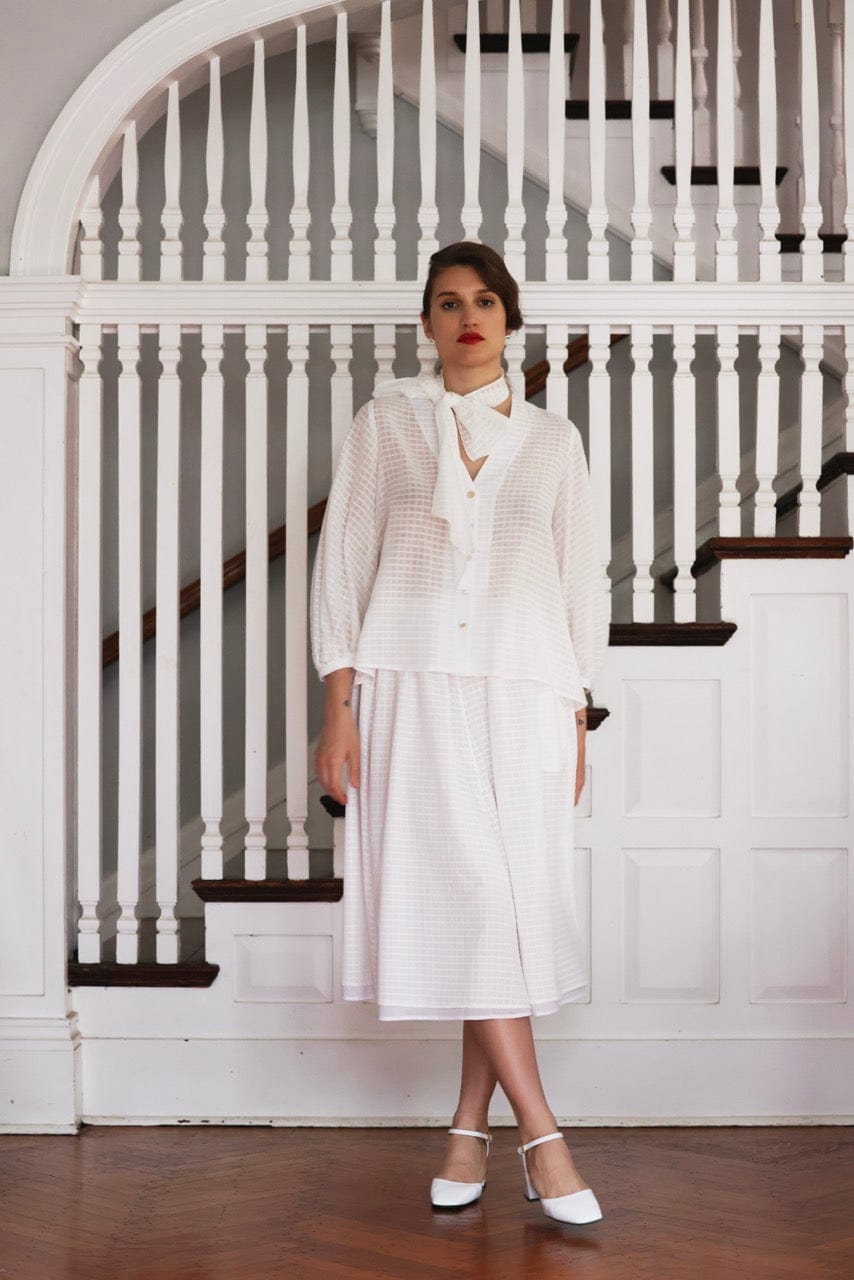 Trish Blouse in Sheer Cotton Windowpane Tops CHRISTINE ALCALAY white-windowpane extra-small
