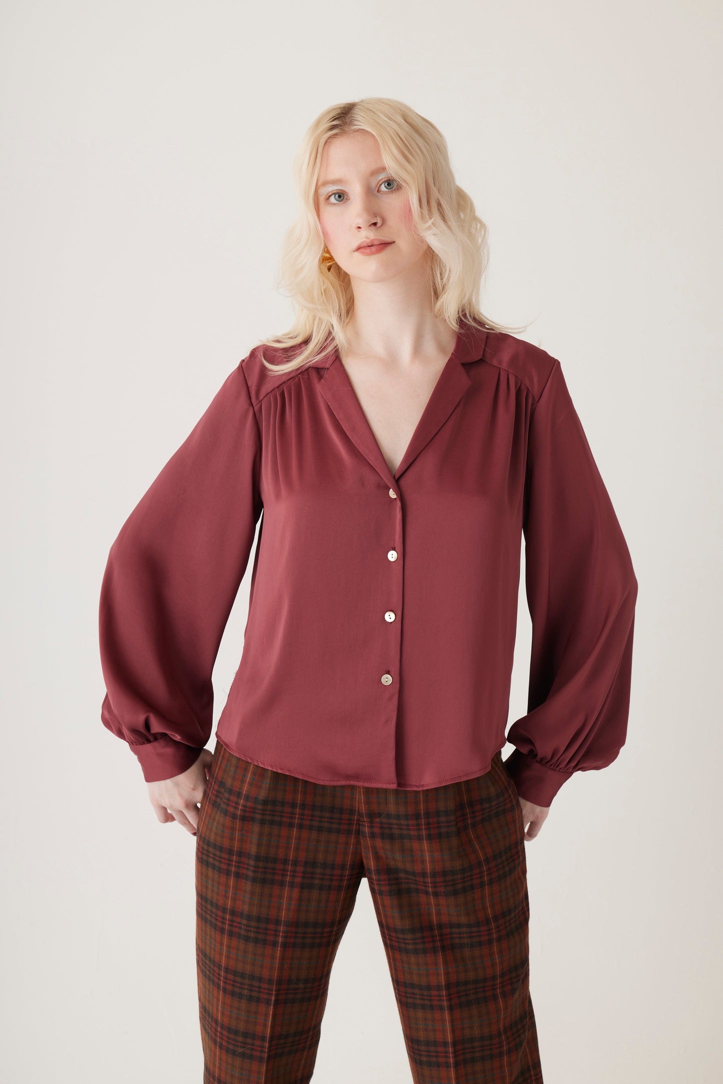 Rose Blouse in Japanese Charmeuse Tops CHRISTINE ALCALAY Wine Extra Small