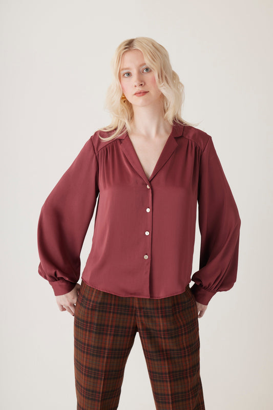 Rose Blouse in Japanese Charmeuse Tops CHRISTINE ALCALAY Wine Extra Small
