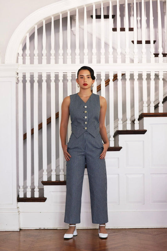Annie Vest in Striped Denim Vests CHRISTINE ALCALAY