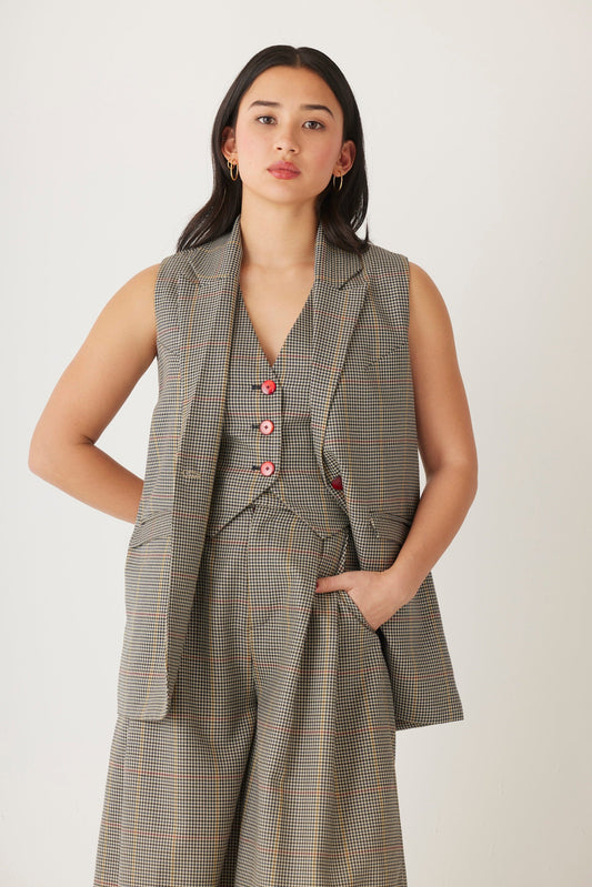 Candice Vest in Tropical Wool Plaid Tops CHRISTINE ALCALAY