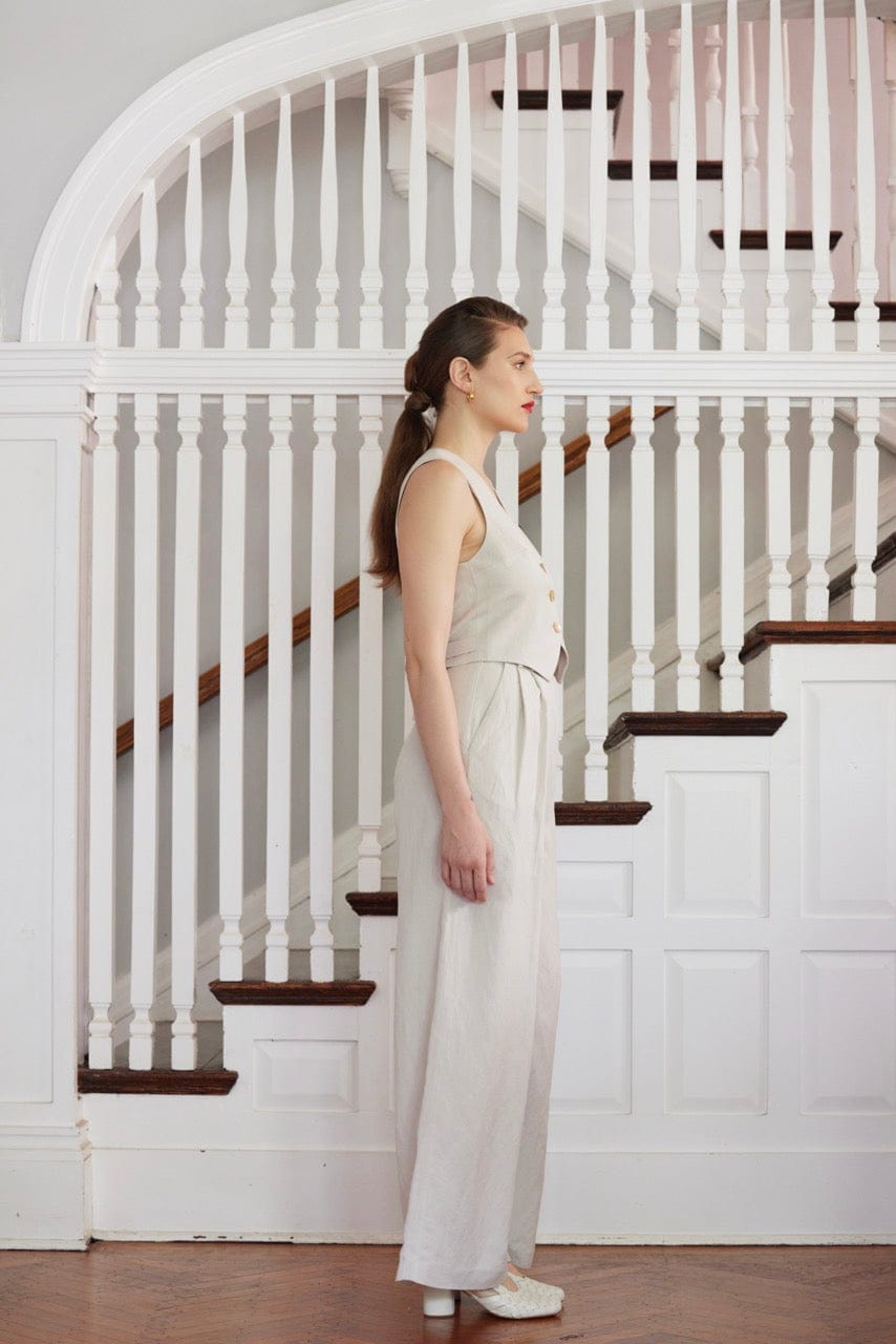 Diane Tailored V Neck Vest in Linen Vests CHRISTINE ALCALAY