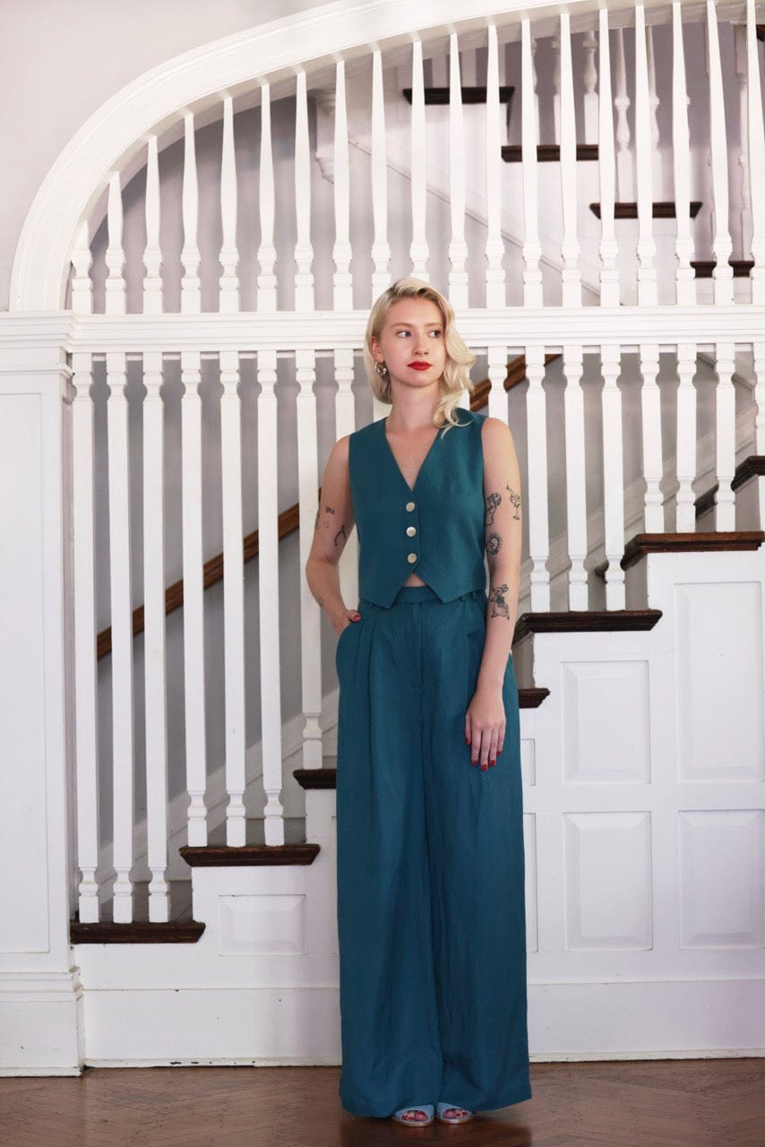 Diane Tailored V Neck Vest in Linen Vests CHRISTINE ALCALAY