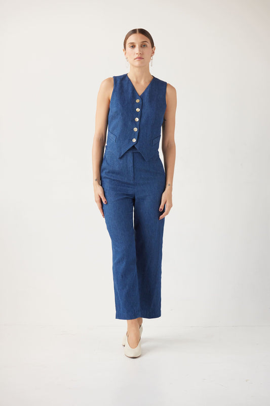 Annie Vest in Soft Denim Tops CHRISTINE ALCALAY Denim Extra Small