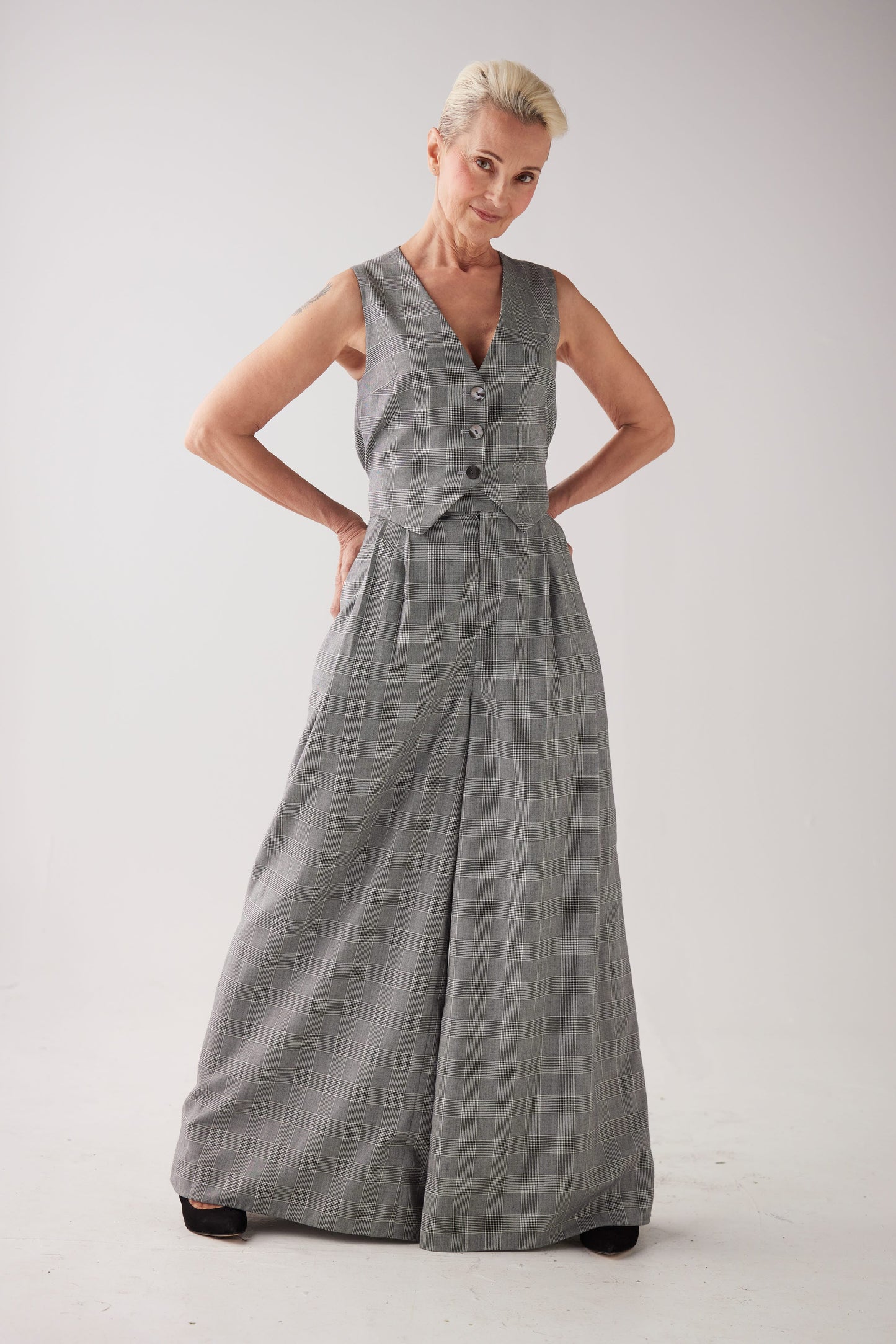 Diane Vest in Black Plaid Tropical Wool Vests CHRISTINE ALCALAY
