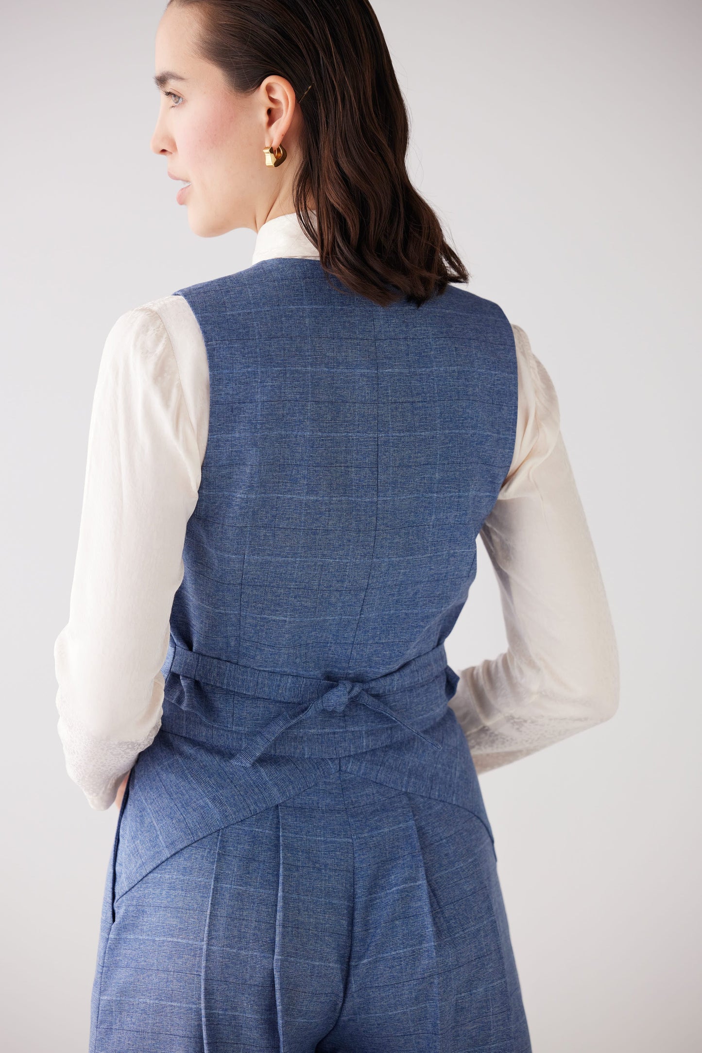 Diane Vest in Sky Plaid Tropical Wool Vests CHRISTINE ALCALAY