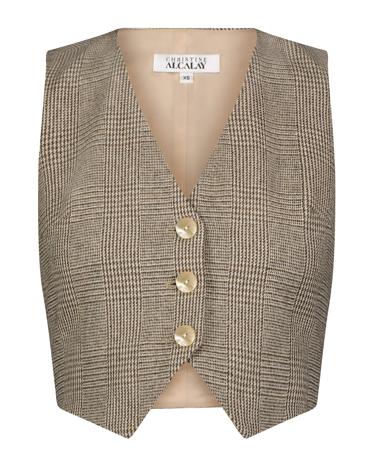 Diane Wool Vest in Chai Plaid Vests CHRISTINE ALCALAY - 4