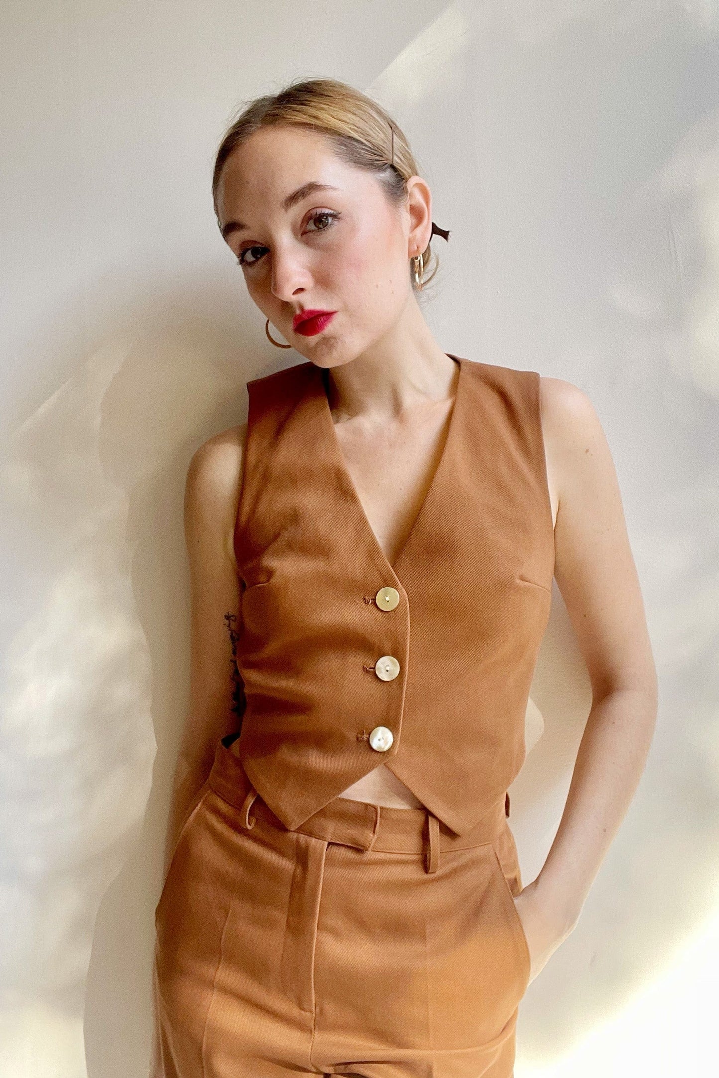 Diane Vest in Cotton Twill Vests CHRISTINE ALCALAY Nutmeg Extra Small
