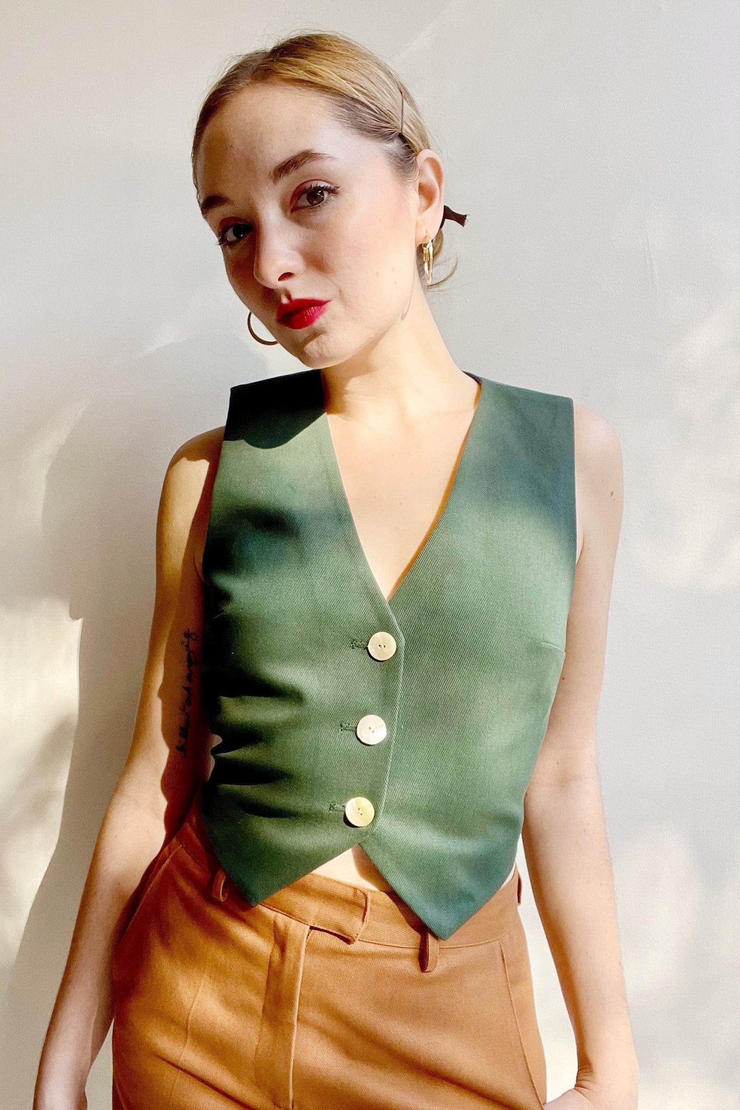 Diane Vest in Cotton Twill Vests CHRISTINE ALCALAY Pine Extra Small