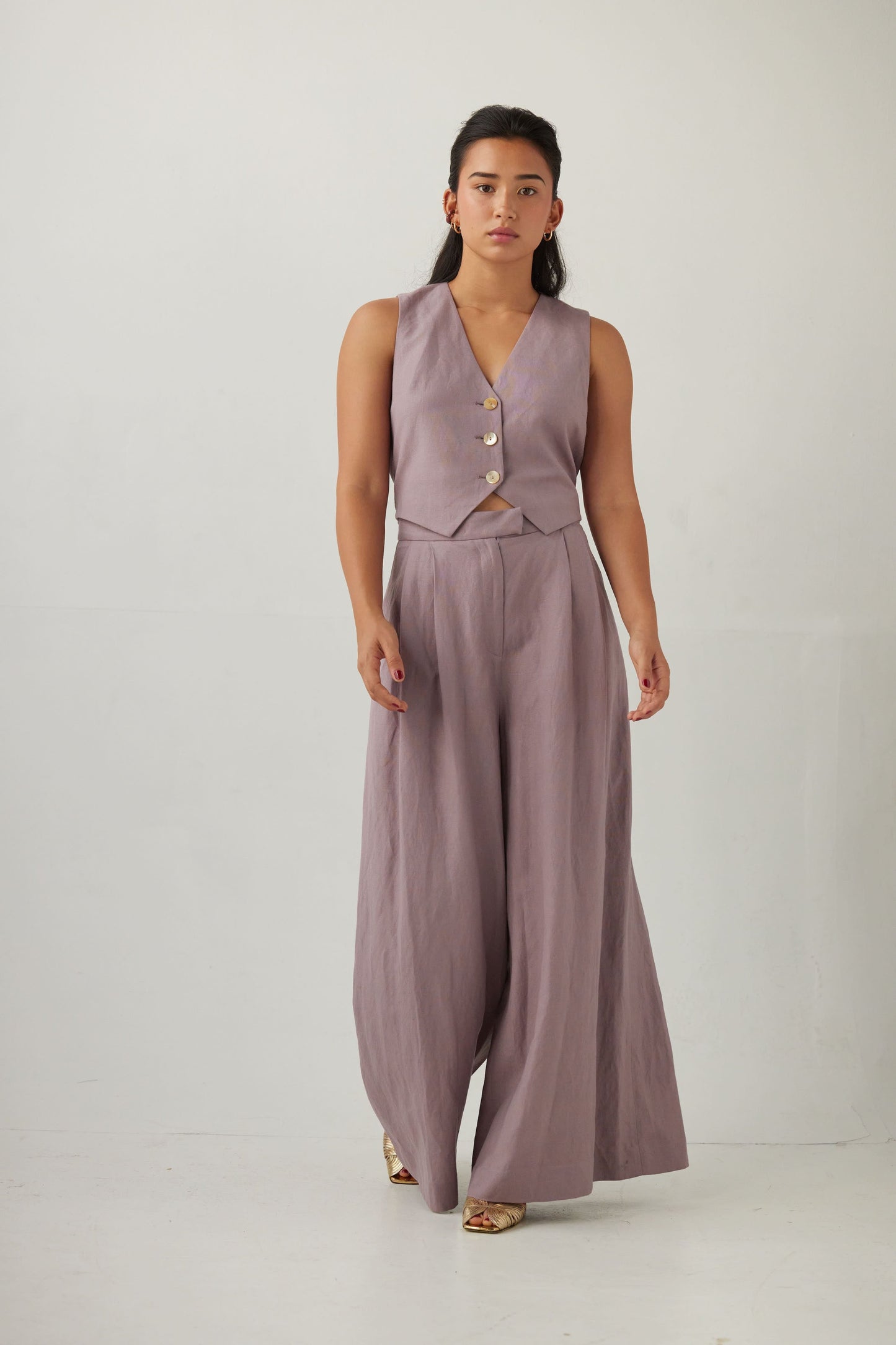 Diane Vest in Linen Blend Vests CHRISTINE ALCALAY Wisteria Extra Small
