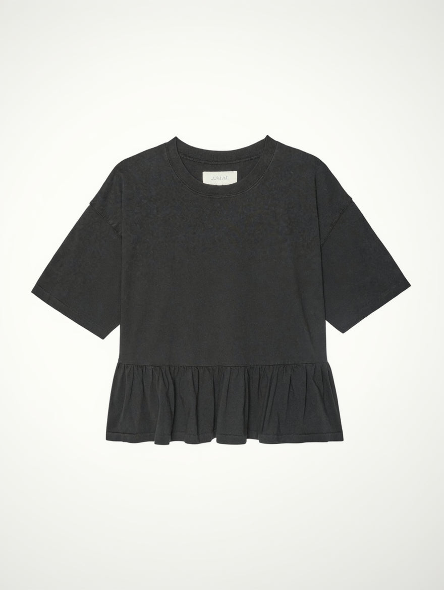 The Oversized Ruffle Peplum Tee Shirts The Great. True Black 0
