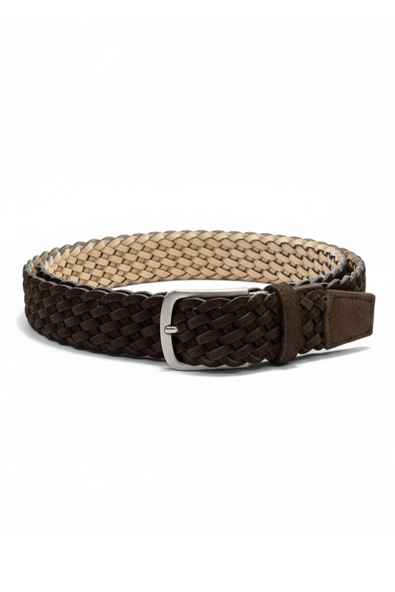 Woven Leather Belt, Brown Accessories Leyva Brown 32