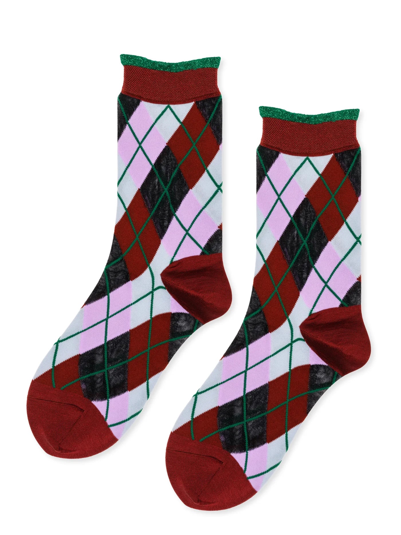 Argyle Sheer Crew Sock - Merlot Socks Hansel from Basel