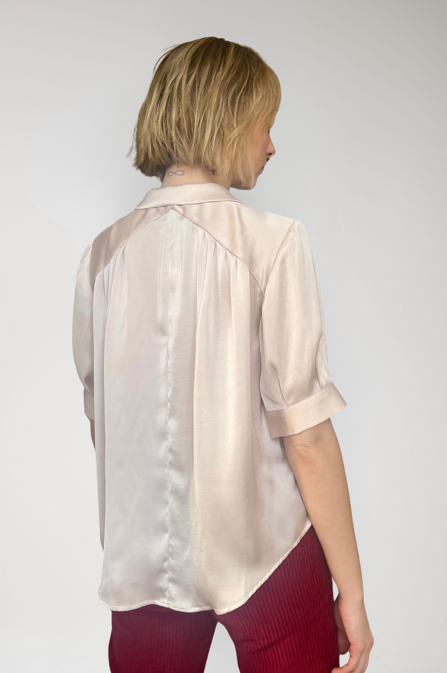 Katherine Blouse in Japanese Charmeuse - Blush Pink Tops CHRISTINE ALCALAY