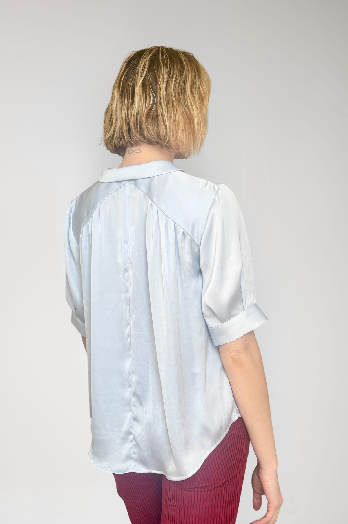 Katherine Blouse in Japanese Charmeuse - Sky Blue Tops CHRISTINE ALCALAY - 3