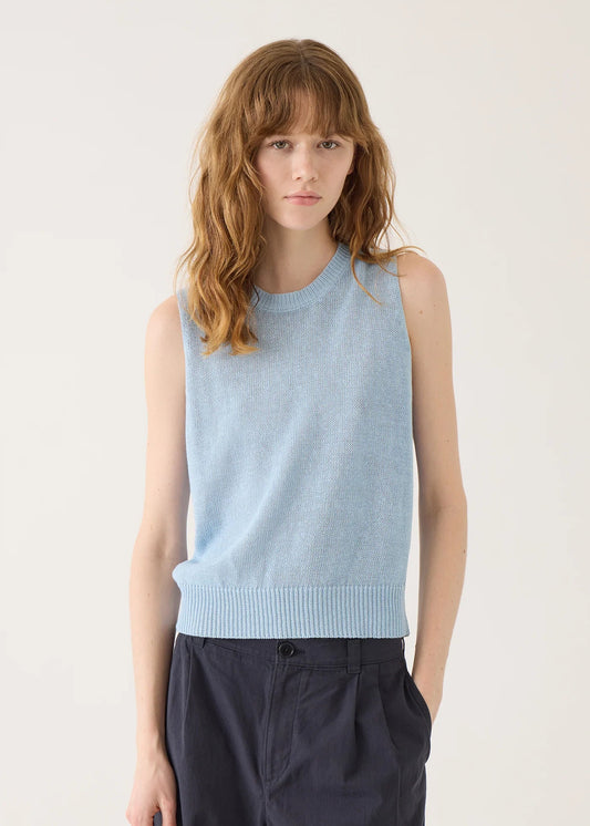 Selina Cotton Linen Top Sweaters DEMYLEE New York Icy Blue S