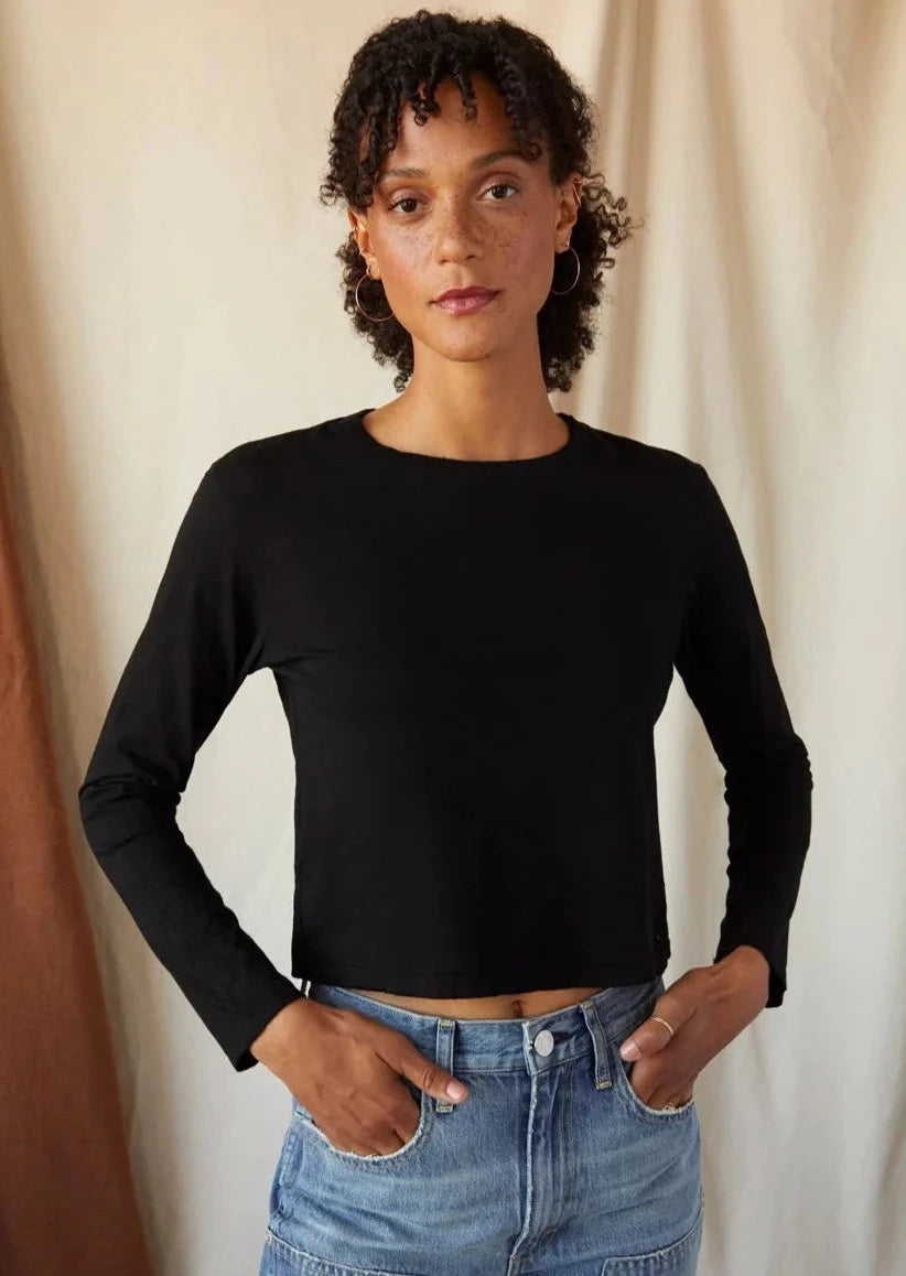 Long Sleeve Babe Tee Tops AMO Denim Black S