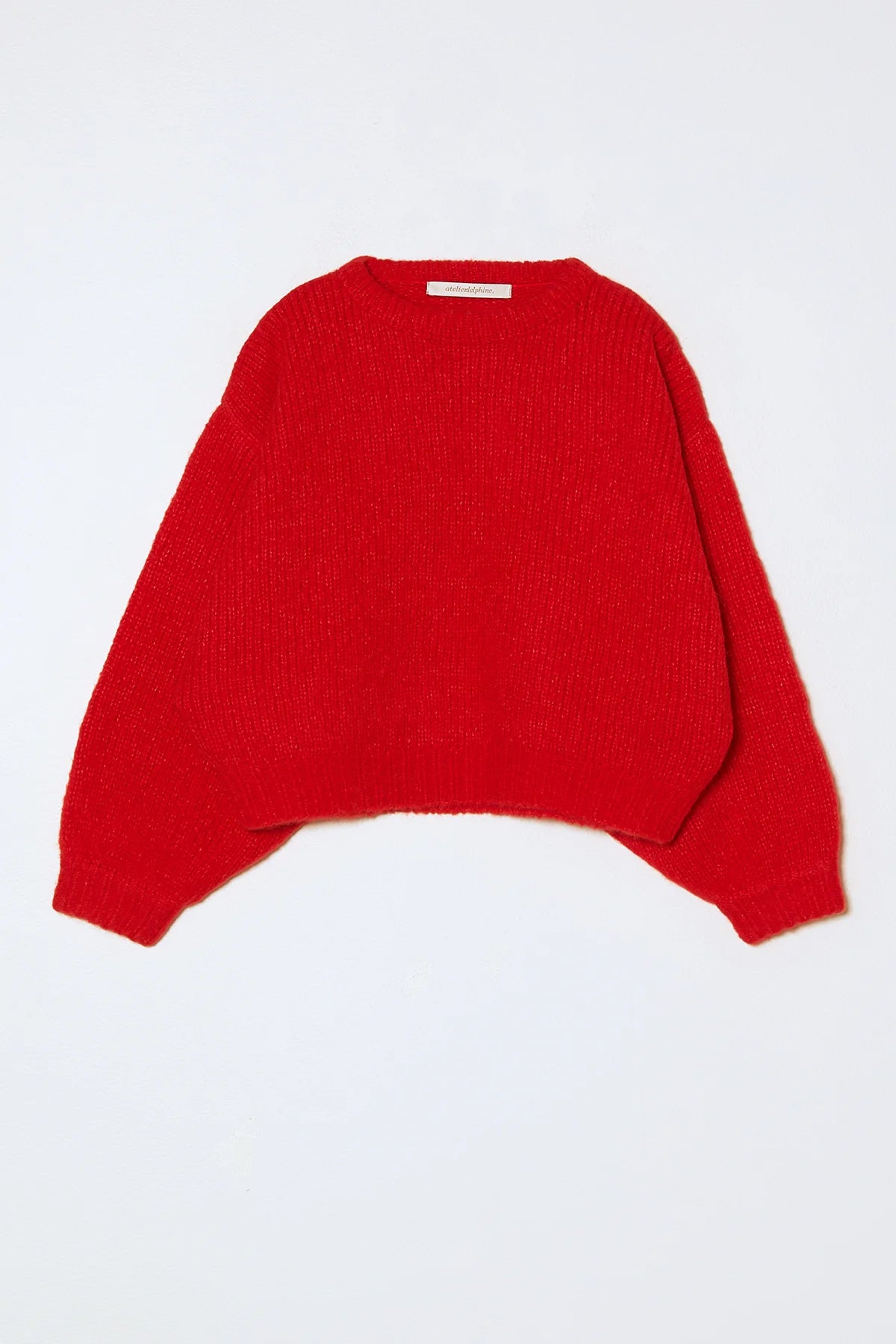 Alpaca Balloon Sleeve Sweater, Red - 2