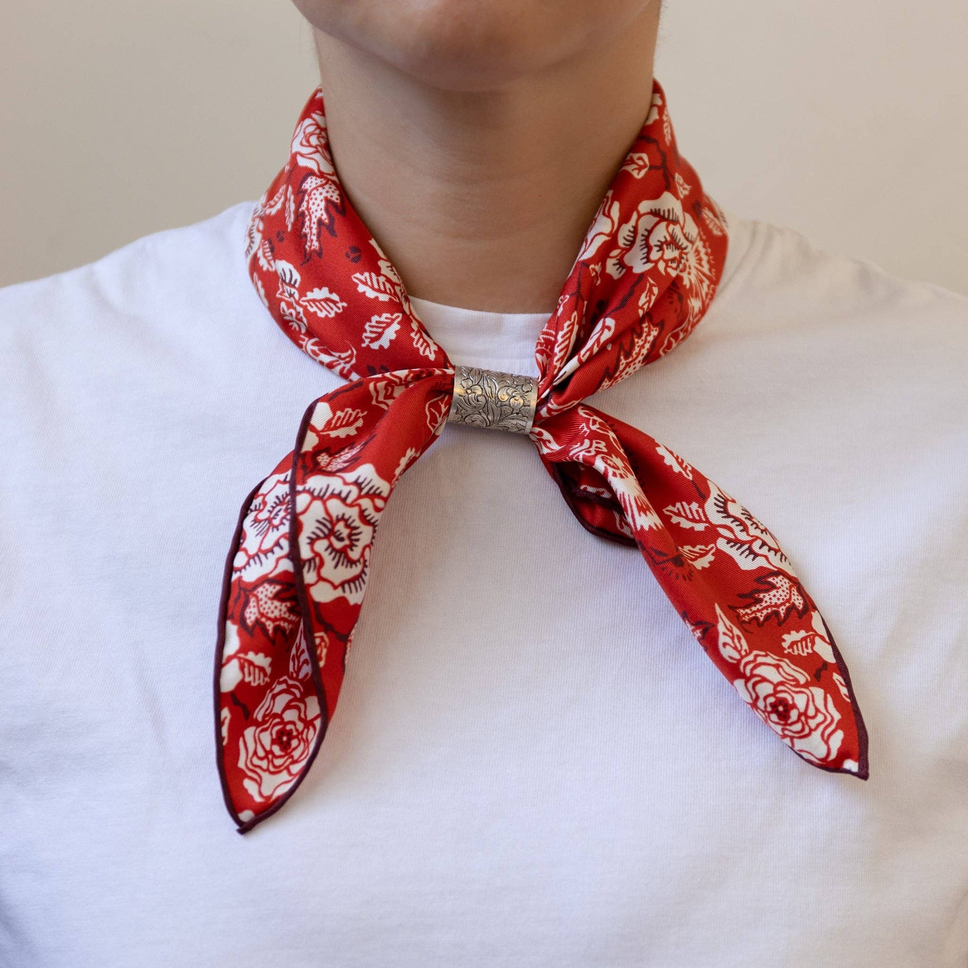 Silk Twill Scarf - Rosey in Red Hot Scarves Last Chance Textiles 19" x 19" Small Neckerchief