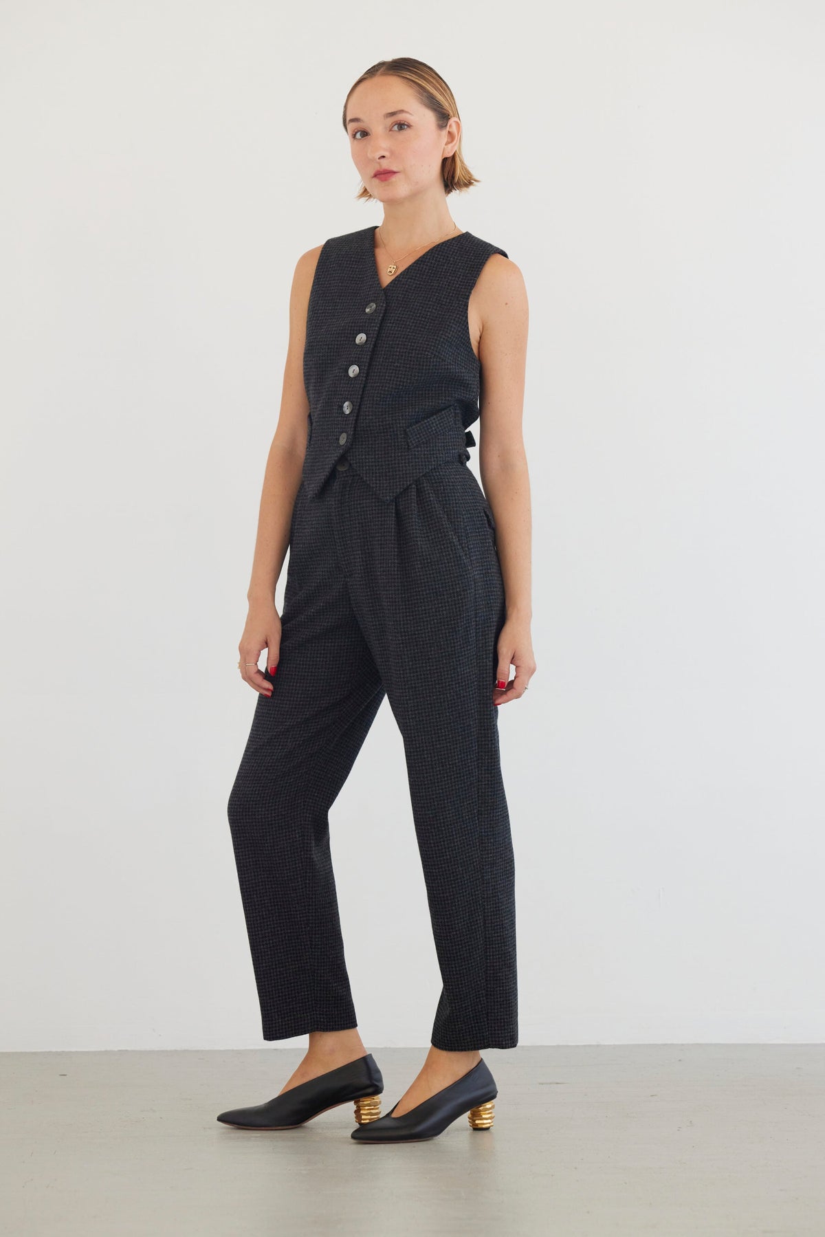 Sophia Tapered Pant in Wool Pants CHRISTINE ALCALAY Gray/Black Houndstooth 0 - 1