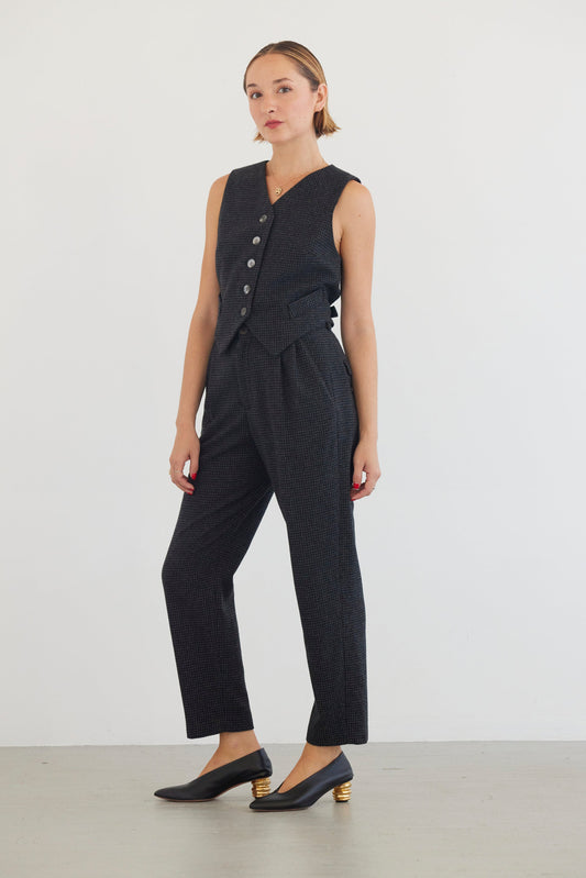 Sophia Tapered Pant in Wool Pants CHRISTINE ALCALAY Gray/Black Houndstooth 0