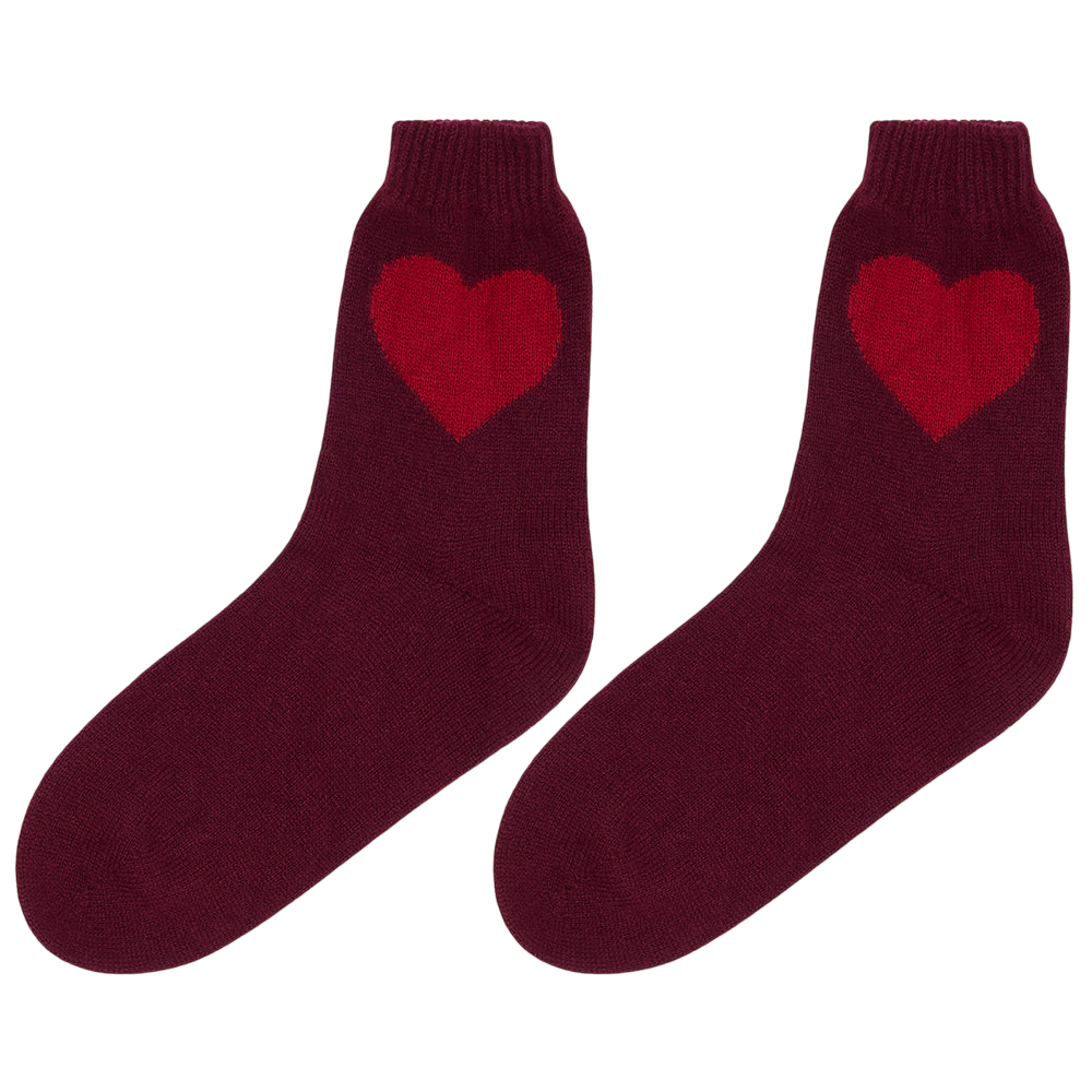 Heart Socks Jumper 1234 V1_Burgundy_Dull Red One Size
