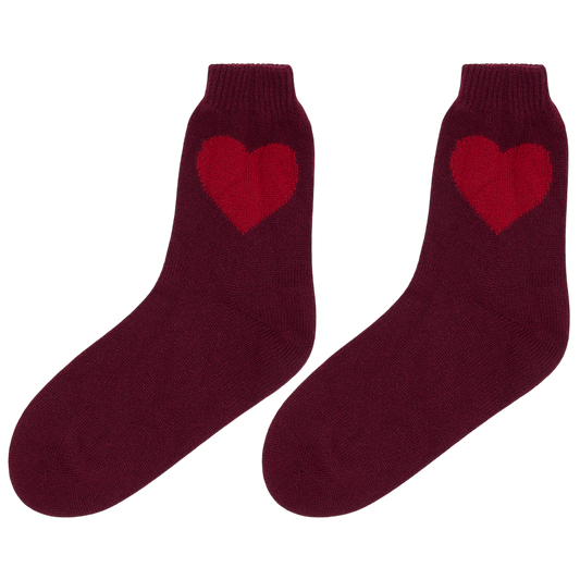 Heart Socks Jumper 1234 V1_Burgundy_Dull Red One Size