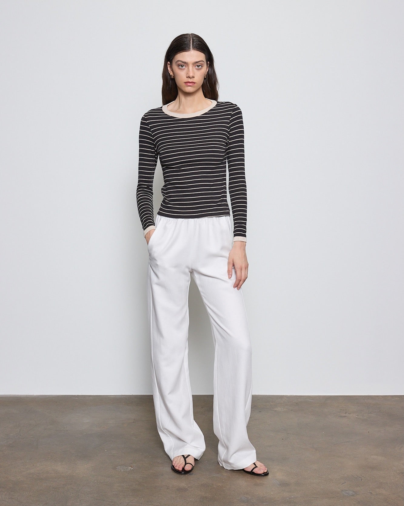 Cotton Stripe Classic L/S Tee Shirts Enza Costa Wheat/Black S