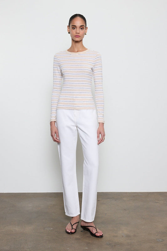 Cotton Stripe Classic L/S Tee Tops Enza Costa Wheat/White S